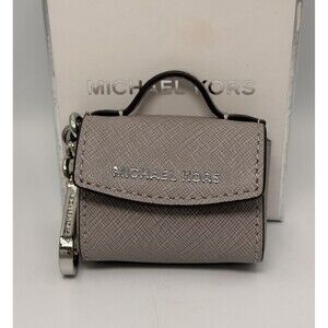 Michael Kors Mini Ava Bag Charm Key Fob Keychain Pearl Grey Fits AirPods Pro